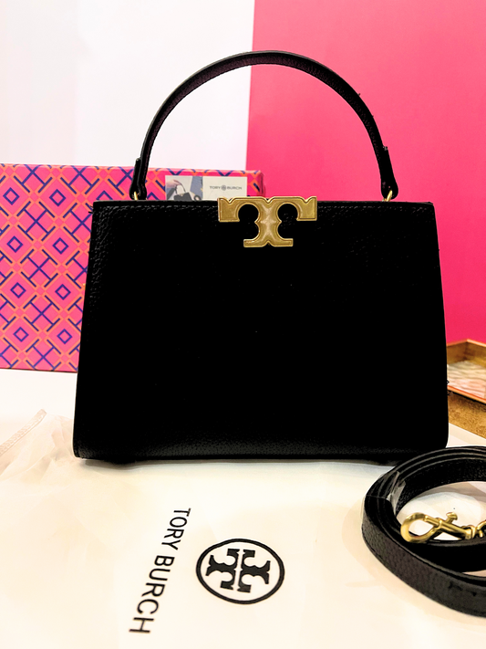 Tory Burch Mini Eleanor Satchel MasterPiece with Long Belt and Brand Details (Black)