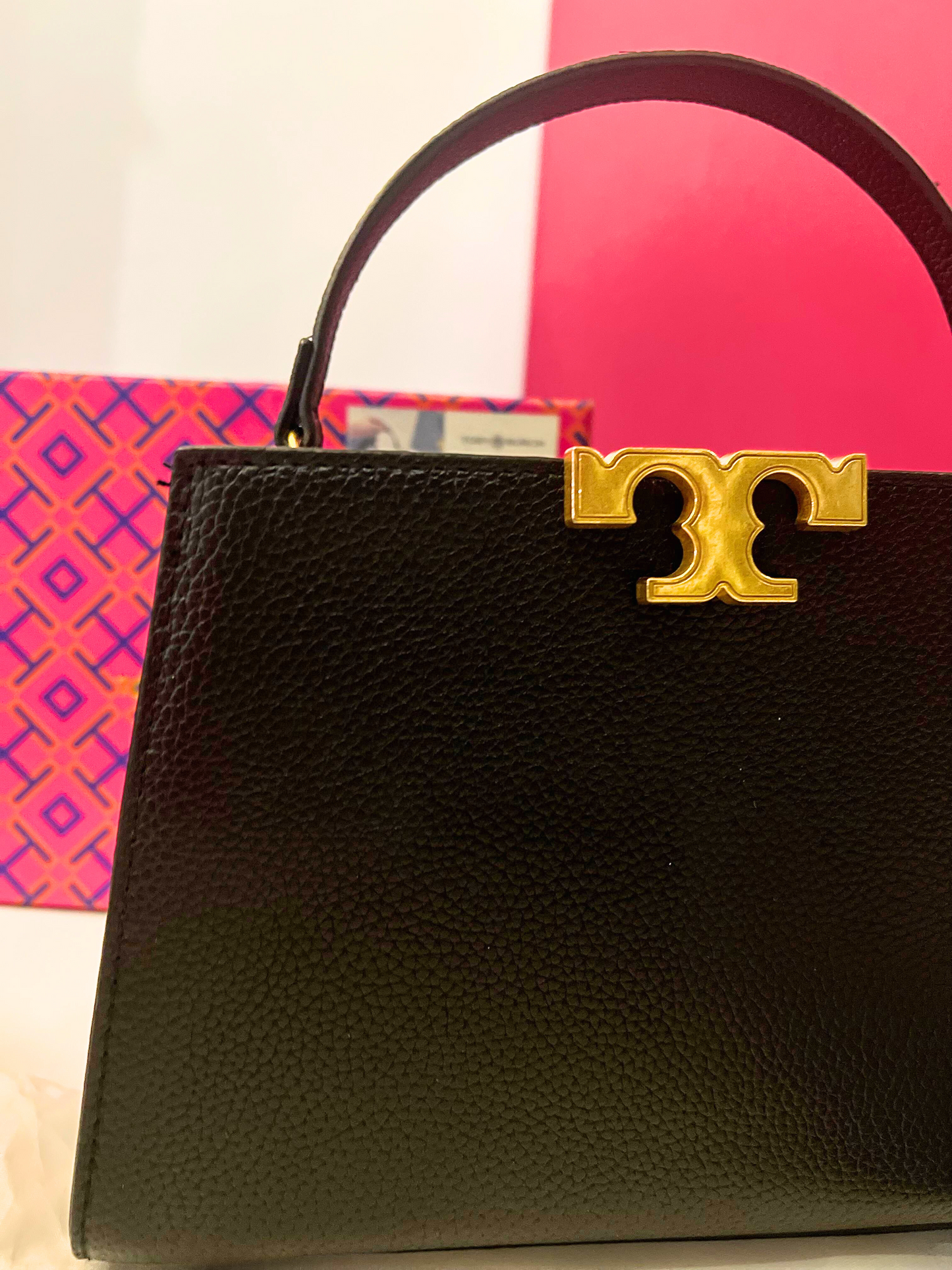 Tory Burch Mini Eleanor Satchel MasterPiece with Long Belt and Brand Details (Black)